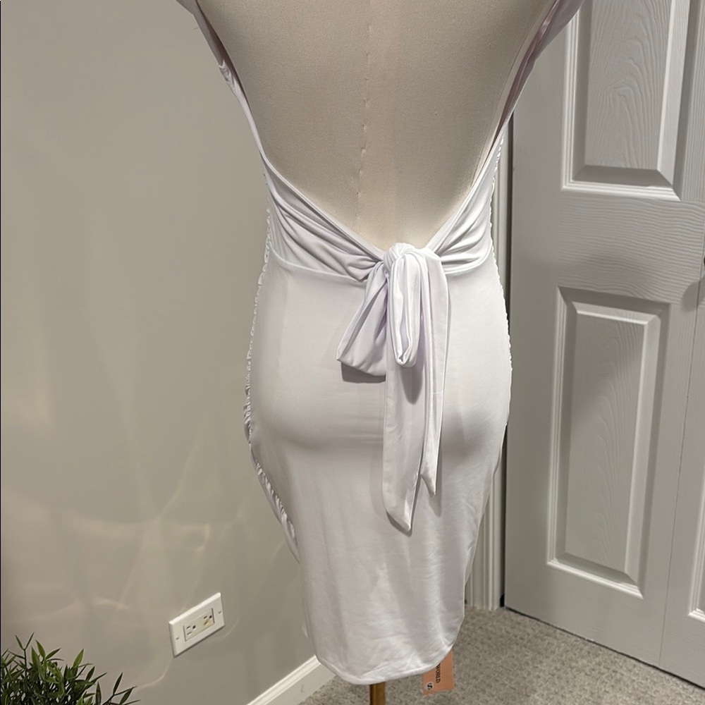 White Ruched Bodycon Mini Dress - Picture 5 of 6
